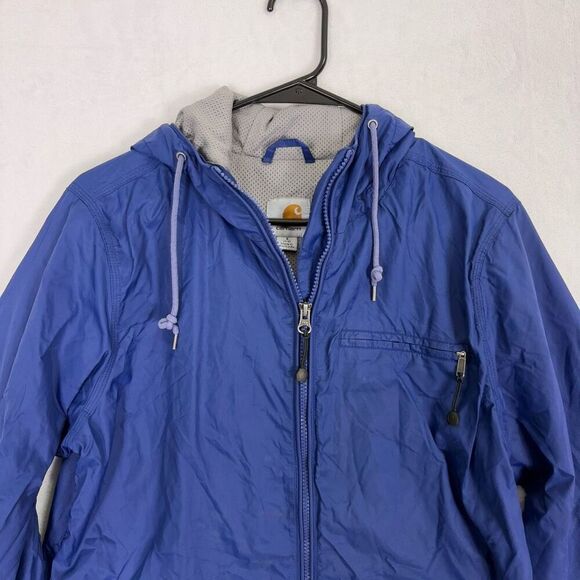 Carhartt Women's Blue 100% Nylon Hooded Full Zip Up Mesh Lined Jacket Size Small - Picture 2 of 12